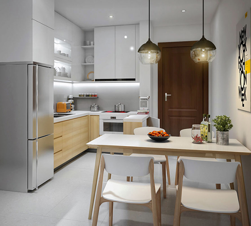 Thiết kế nội thất căn hộ chung cư 100m2 cho phòng bếp tiện nghi