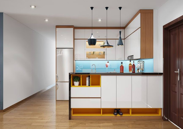 Mẫu thiết kế căn hộ 46m2 2 phong ngu cho phòng bếp