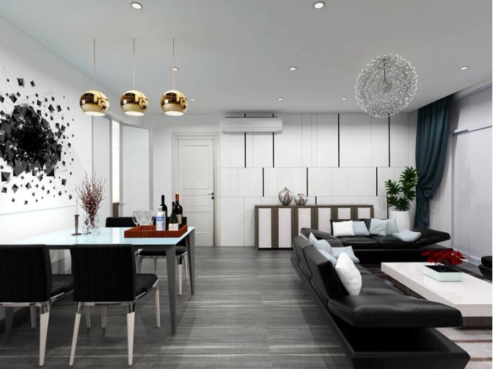 Thiết kế nội thất chung cư hiện đại với phòng khách liền bàn ăn