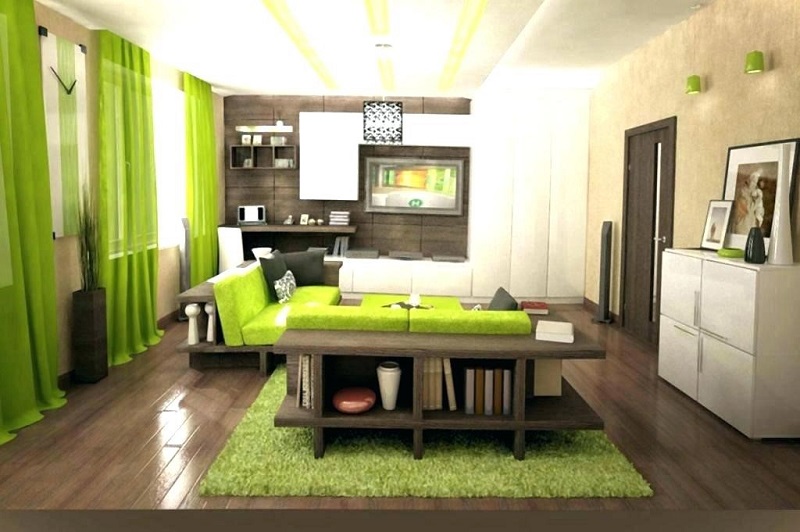 Thiết kế phòng khách kiểu Nhật với gam màu xanh tươi mát