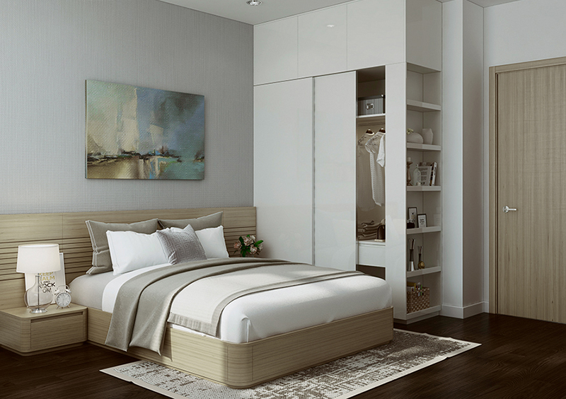 Phòng ngủ dành cho bố mẹ đẹp dịu nhẹ với nội thất gỗ