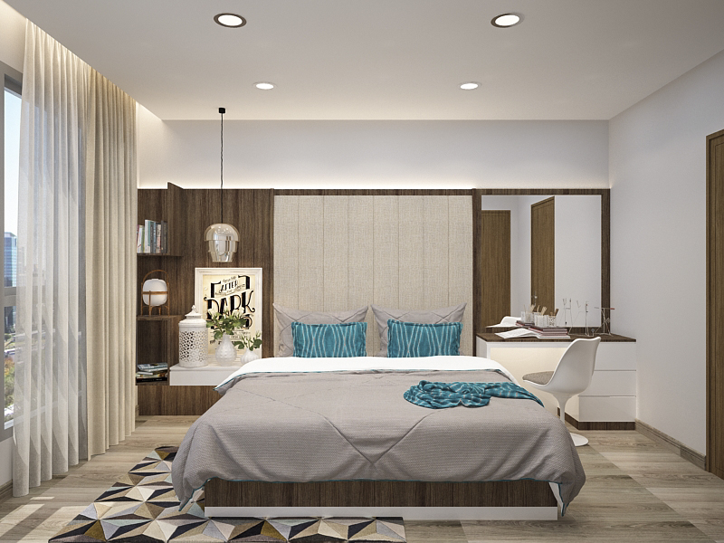Phòng ngủ thứ 1 trong thiết kế nội thất căn hộ chung cư cao cấp