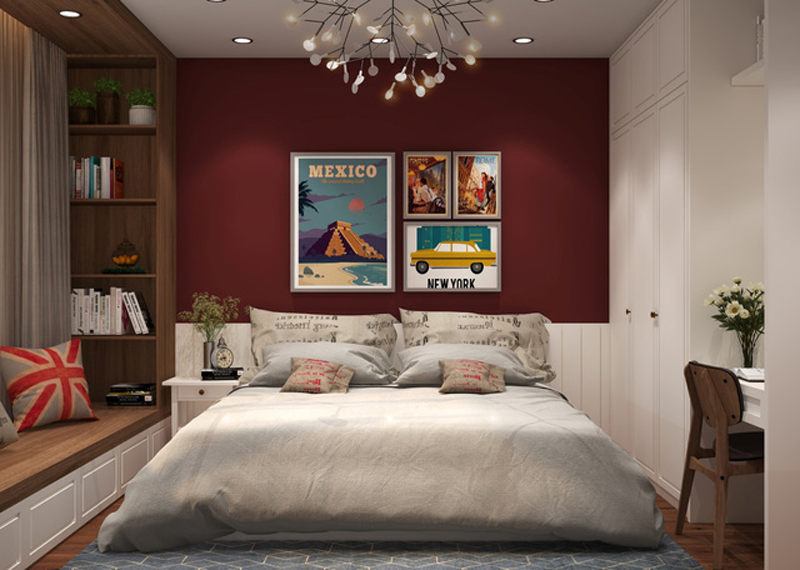 Phòng ngủ dành cho bố mẹ sang trọng và tinh tế với sắc đổ nổi bật