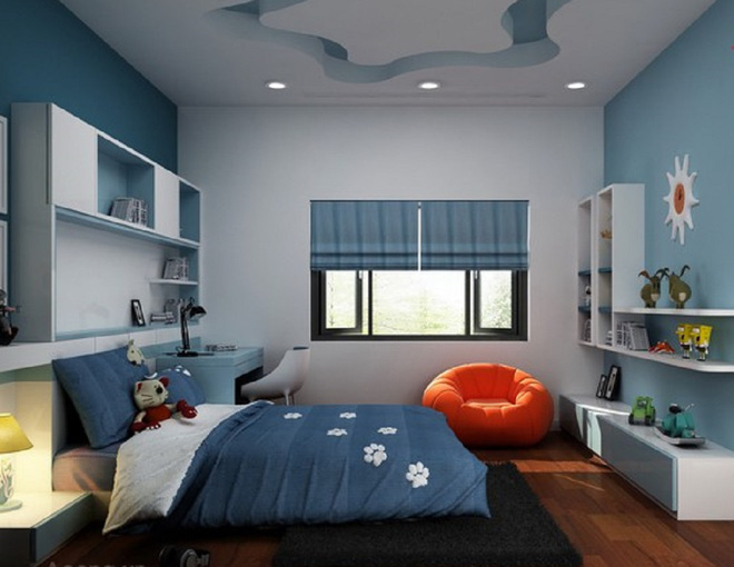 Phòng ngủ dành cho con đẹp cuốn hút với tone xanh