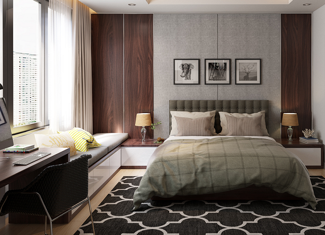 Phòng ngủ master trong thiết kế căn hộ chung cư hiện đại