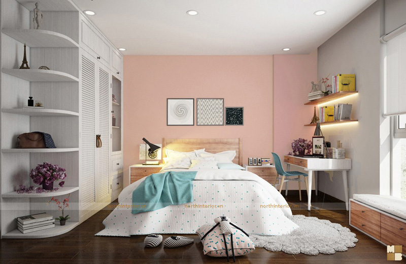 Thiết kế nội thất phòng ngủ con gái căn hộ chung cư 100m2