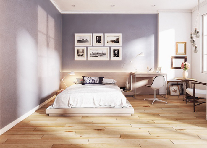 thiết kế nội thất phòng ngủ hiện đại sang trọng với tông màu trắng
