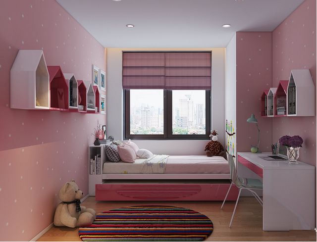 Phòng ngủ con gái trong thiết kế căn hộ chung cư hiện đại