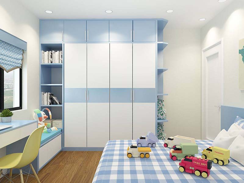 Phòng ngủ dành cho bé trai sử dụng tông màu xanh theo đúng phong thủy