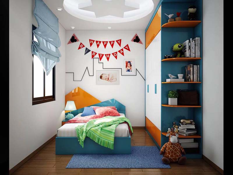 Phòng ngủ dành cho bé khá đẹp ấn tượng khi lựa chọn sắc xanh chủ đạo