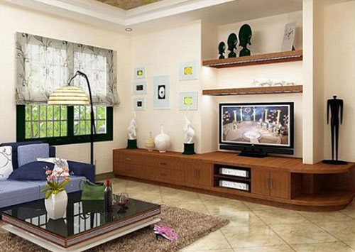 Phòng khách được thiết kế đơn giản và hiện đại