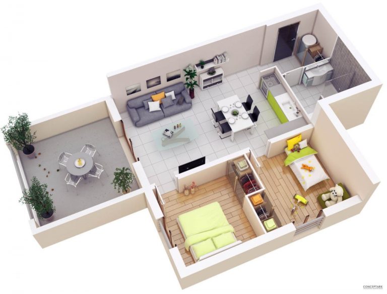Mẫu thiết kế nội thất chung cư 80m2 2 phòng ngủ hiện đại