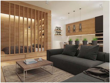 Thiết kế nhà chung cư đẹp 50m2 độc đáo với 100% nội thất gỗ tự nhiên