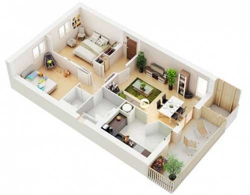 10+ mẫu thiết kế căn hộ 60m2 2 phòng ngủ đẹp sang trọng - H12