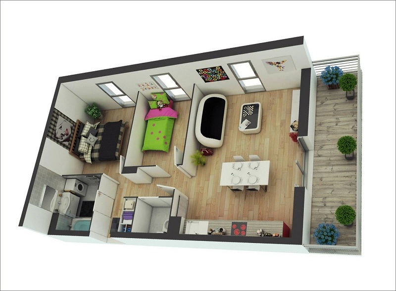10+ mẫu thiết kế căn hộ 60m2 2 phòng ngủ đẹp sang trọng - H14