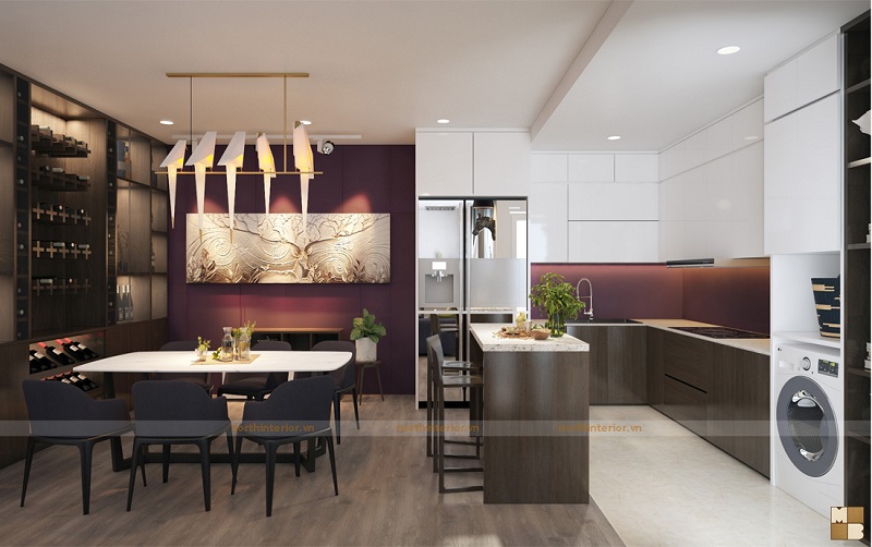 Mẫu thiết kế căn hộ chung cư 3 phòng ngủ diện tích 120m2 phong cách tân cổ điển tại Ecolife Capitol - Phòng bếp ăn