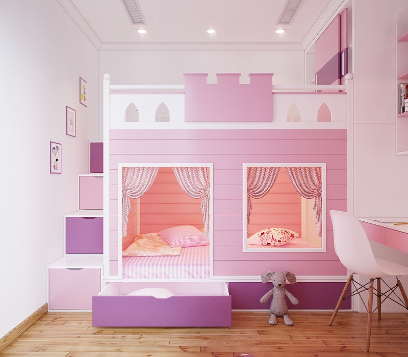 Mẫu thiết kế nội thất chung cư 110m2 tại Times City - Phòng ngủ cho bé gái tràn ngập màu hồng