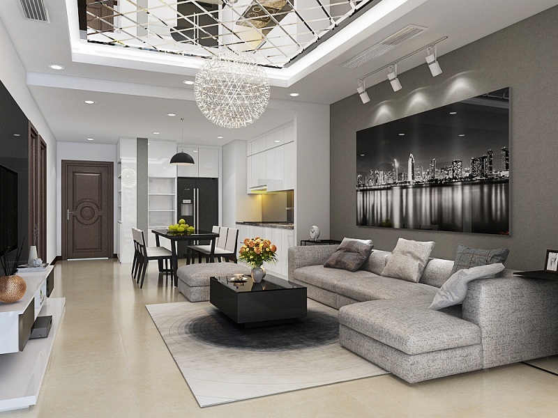 Mẫu thiết kế nội thất chung cư 110m2 tại Royal City - Phòng bếp liền phòng khách
