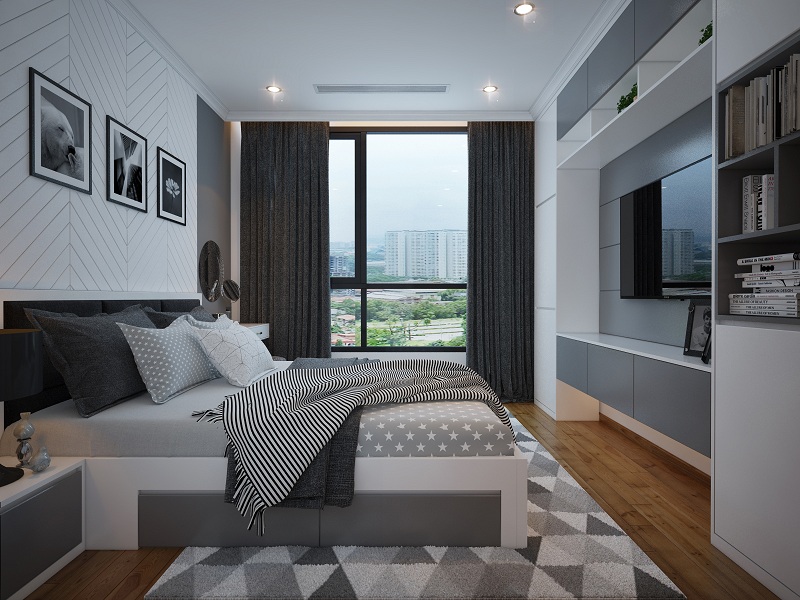 Mẫu thiết kế nội thất chung cư 110m2 tại Times City - Phòng ngủ master hiện đại