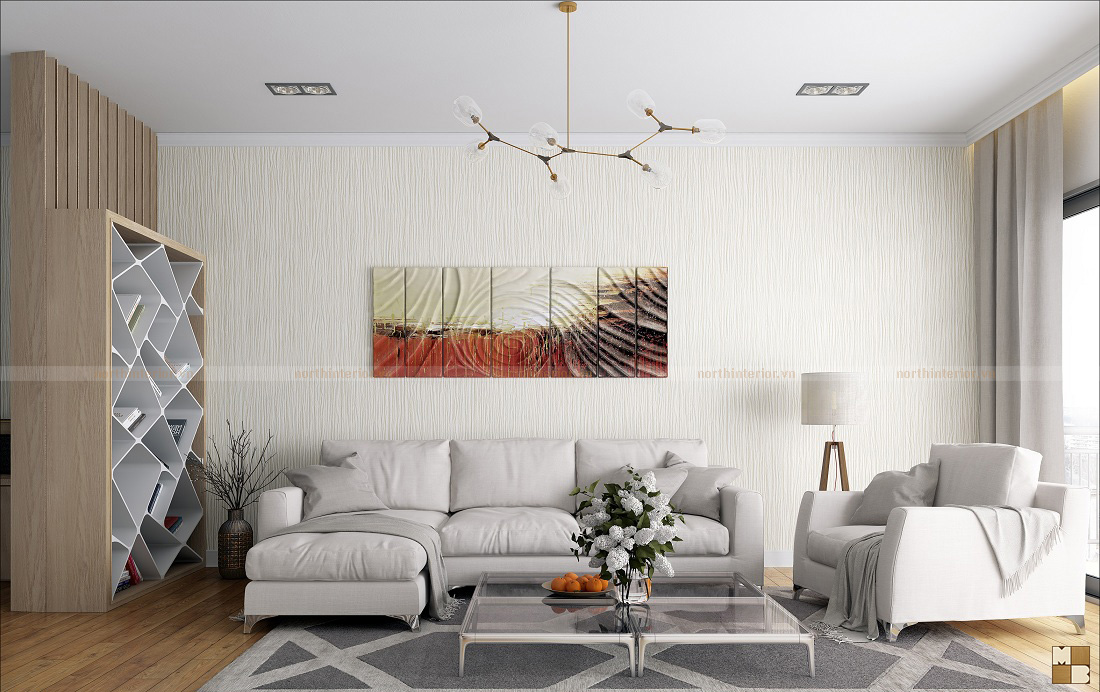 Thiết kế nội thất chung cư 60m2 mang đến phòng khách đơn giản tinh tế