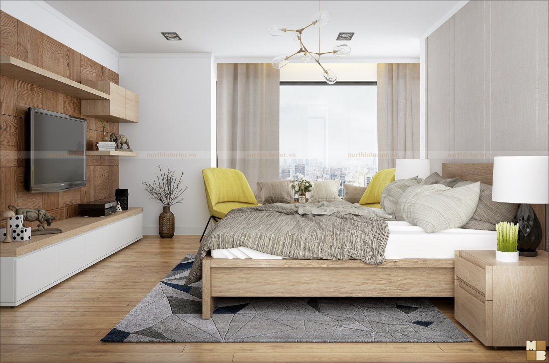 Phòng ngủ đơn giản nhưng cực thông thoáng của mẫu thiết kế nội thất chung cư 60m2