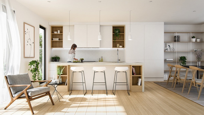 Thiết kế nội thất phong cách tối giản cho phòng bếp chung cư
