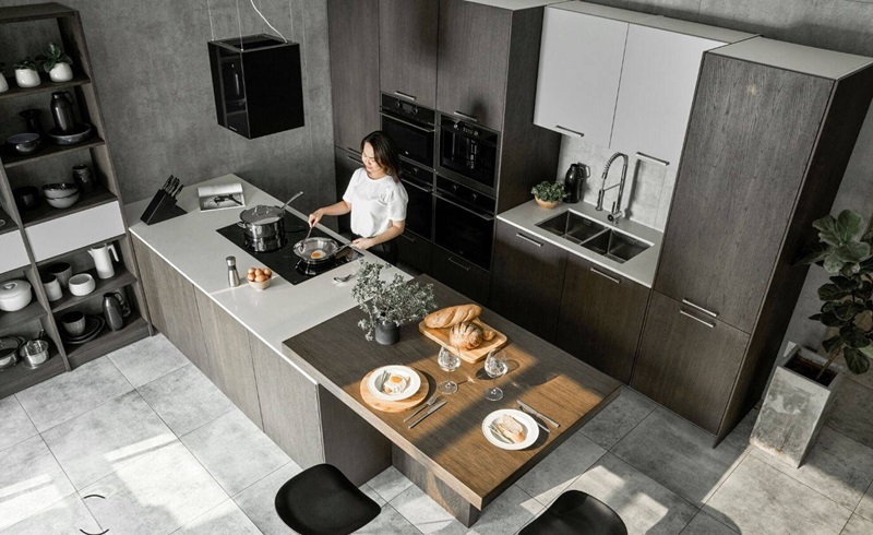 Thiết kế bếp mở kết hợp với phòng ăn 