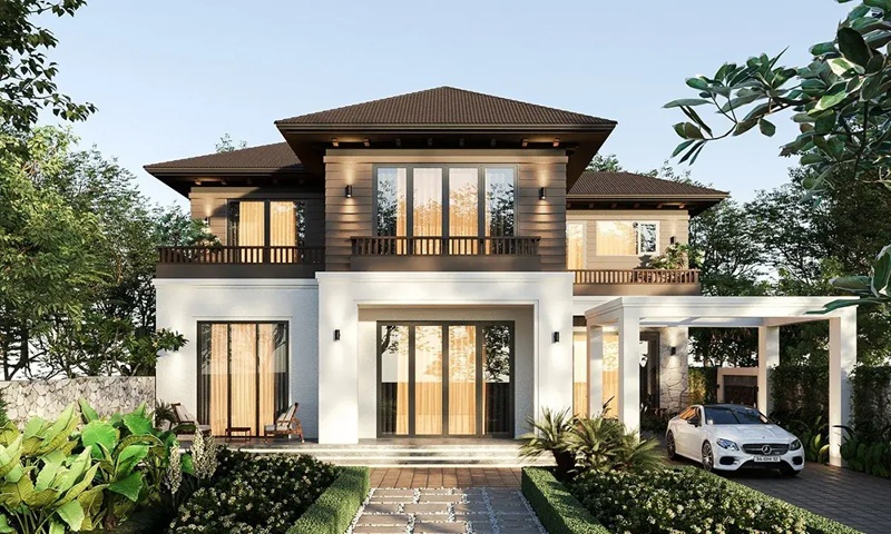 nhà 2 tầng phong cách indochine