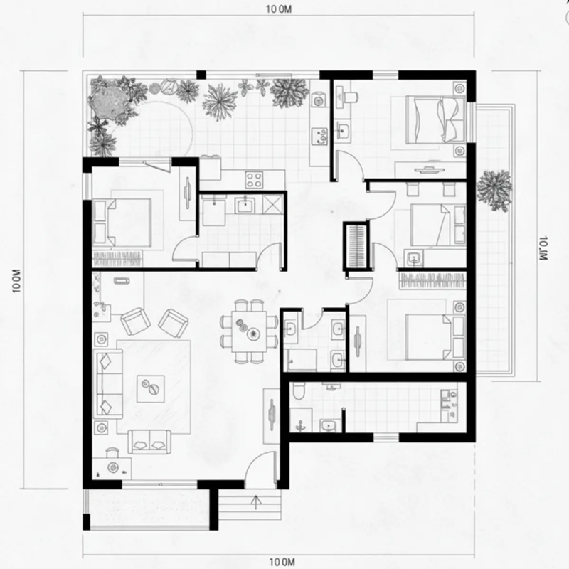 nhà cấp 4 mái nhật kết hợp sân vườn